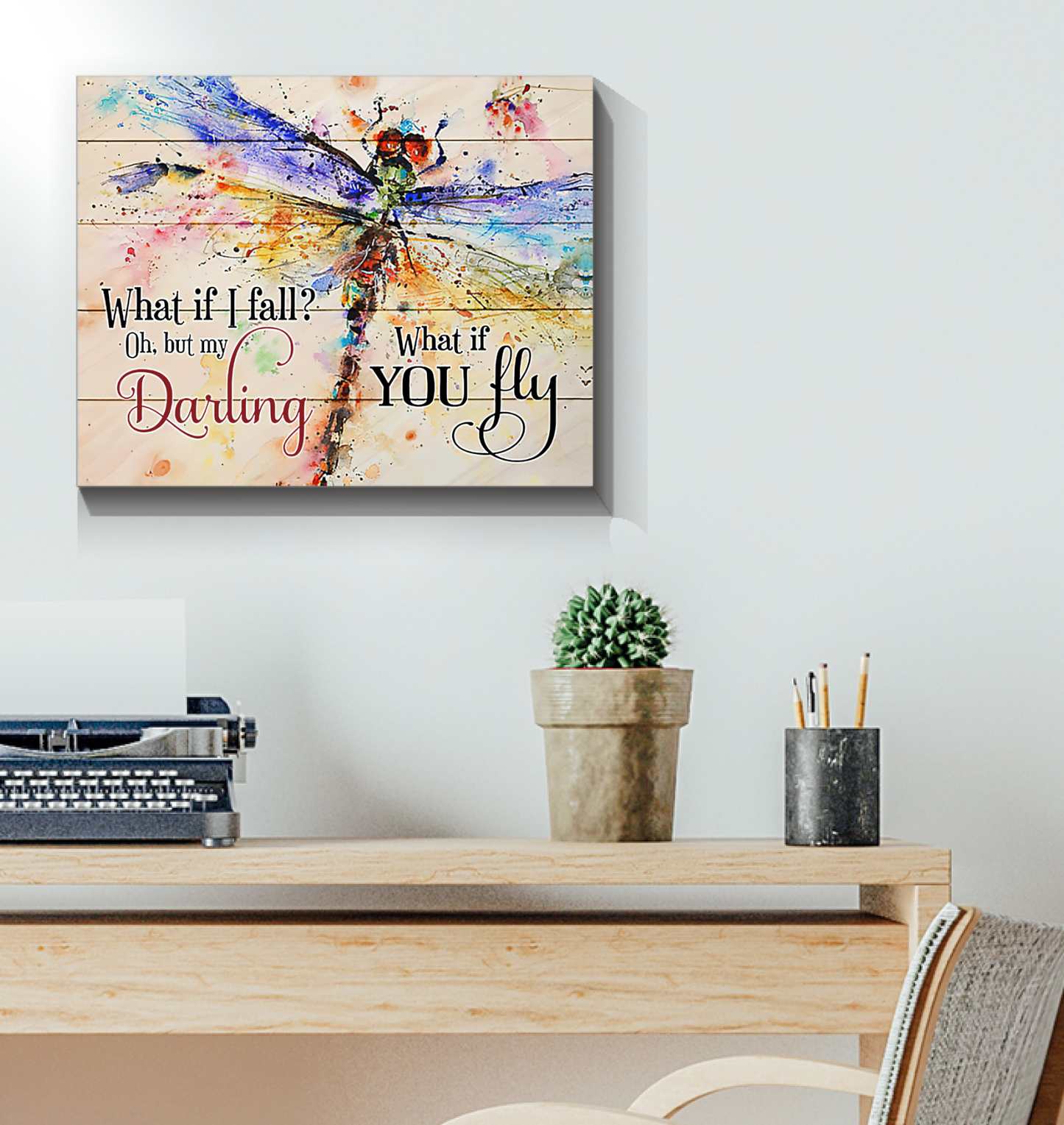 Dragonfly What If I Fall Oh But My Darling What If You Fly - Art Wall Canvas Framed Poster (20x16)