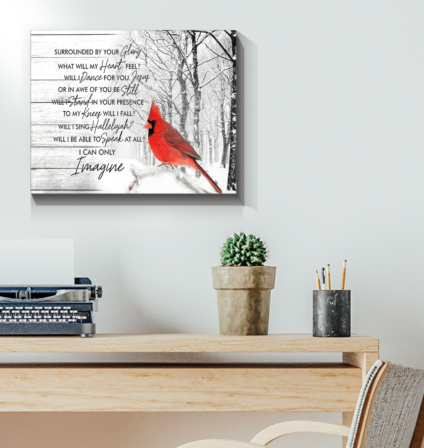 Cardinal I Can Only Imagine Poster Wall Decor (Canvas Framed, 20x16)