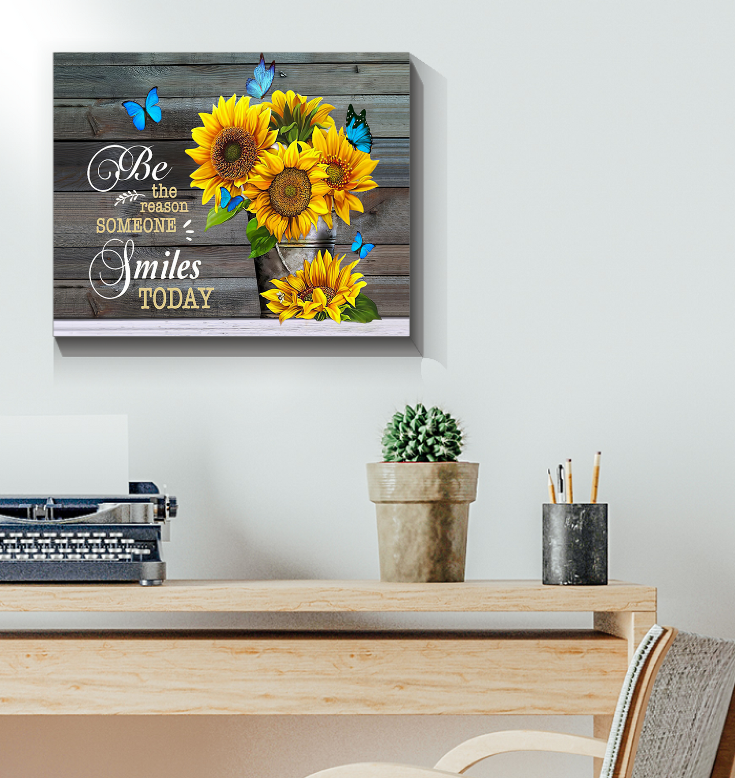 Butterfly Sunflower Be The Reason Someone Smiles Today Best Wall Poster (Canvas Framed, 20x16)
