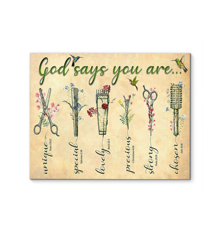 God Says You are Hairstylist Hair Salon - Home Canvas Framed Poster (14x11)