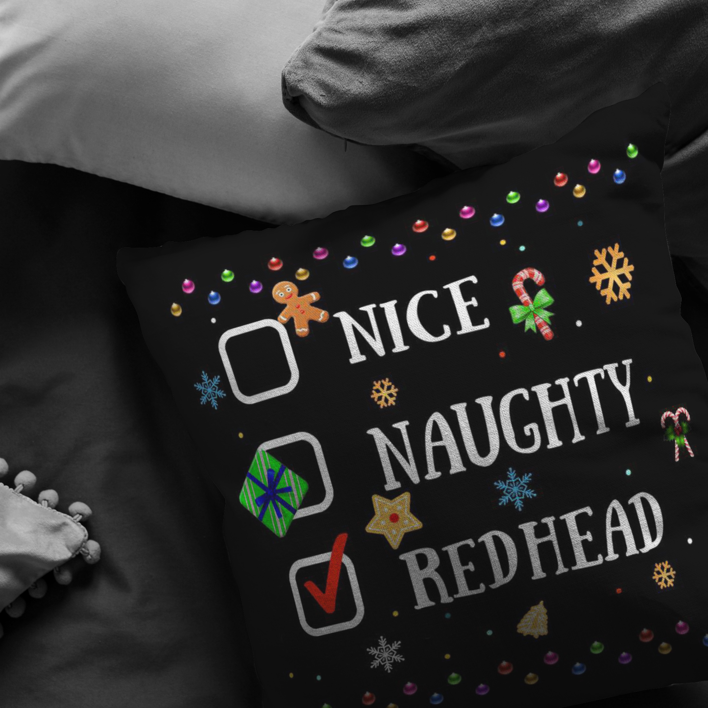 Meaningful Gifts Sofa Home Decor Nice Naughty Redhead Birthday, Family Pillow, Christmas Pillow, Decor Bedroom, Livingroom 16x16