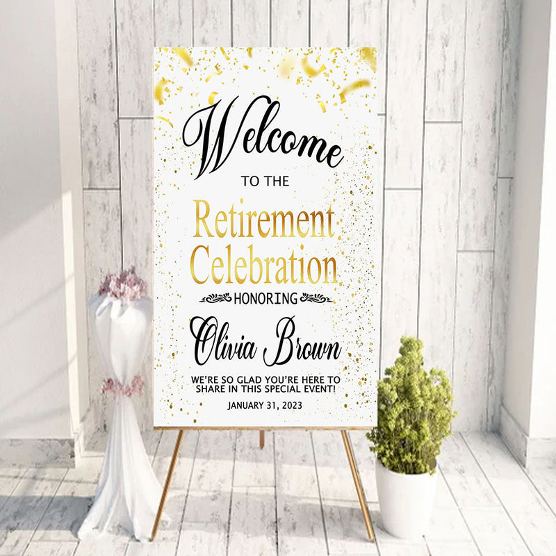 Welcome to The Retirement Celebration Yard Sign, Decoration of Retirement Party Sign on White and Yellow Background, Ideas Gift Retiree Sign, Party Supplies, Custom Welcome Signs