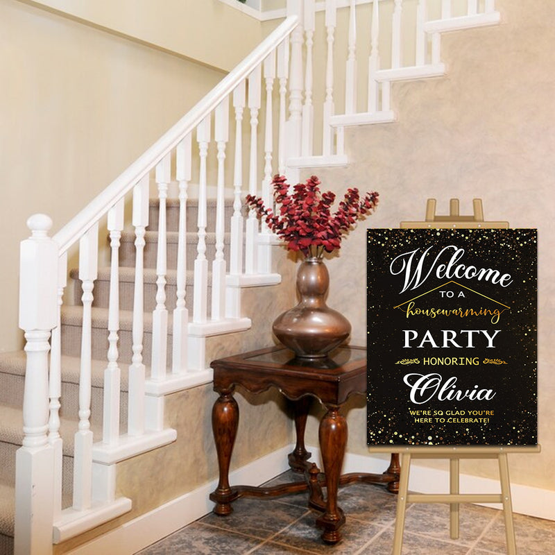 Personalized Housewarming party Sign, Housewarming Party Decorations, Welcome Sign Printable Editable, Housewarming Welcome Sign Template Simple, Indoor Outdoor Welcome Sign, Gold with White on Black