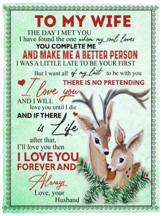 Birthday Gifts Deer Husband to My Wife I Love You Forever and Always Fleece Blanket (x1) 29.95 Thaoblanketwife28-7_21 VPS Cozy Plush Fleece Blanket - 30x40