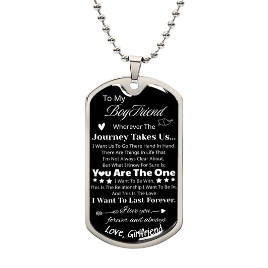 To My Boyfriend Dog Tag Necklace from Girlfriend – Valentine’s Day Gift for Him, Birthday Anniversary Jewelry for Men with Message Card & Gift Box
