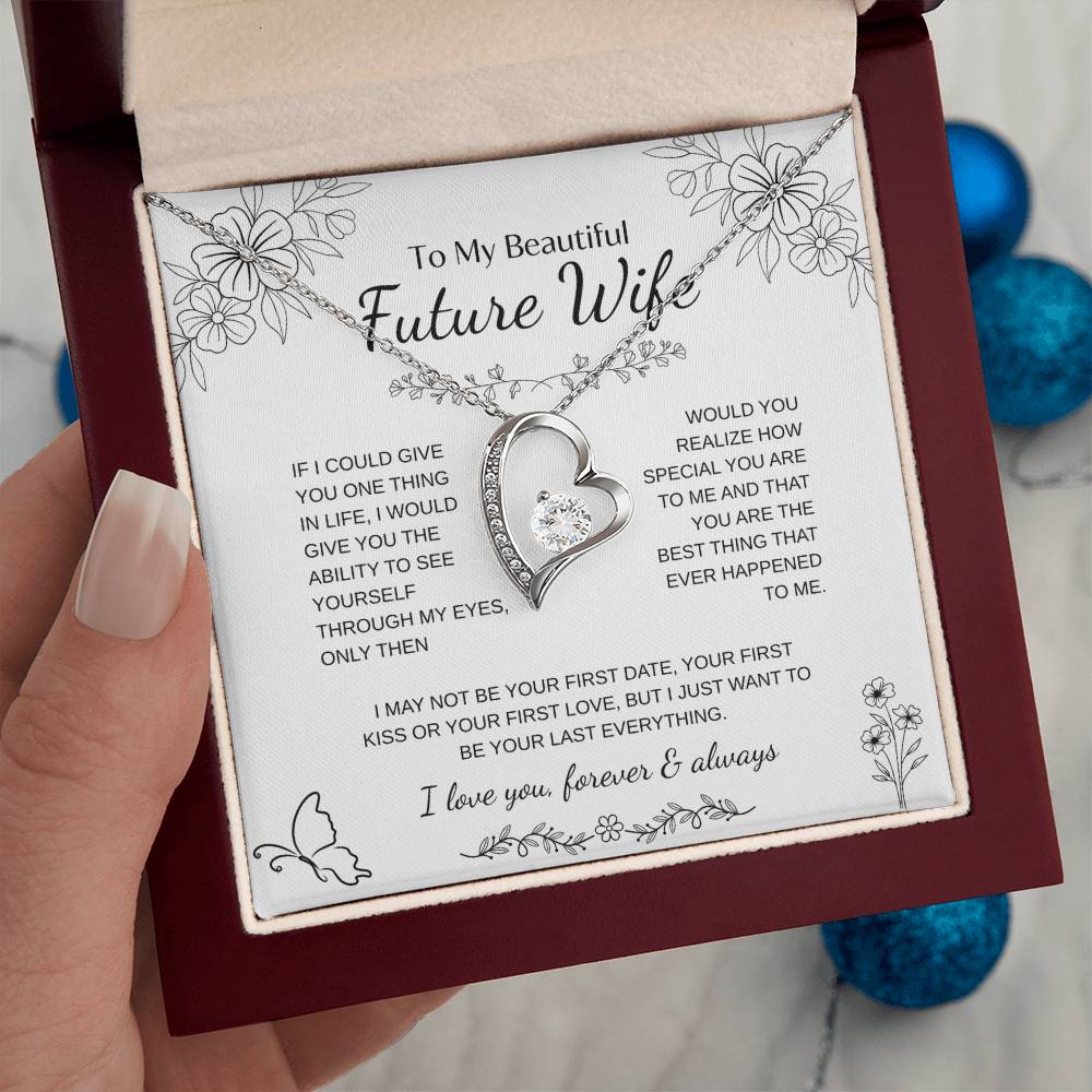 To My Future Wife Necklace – Promise Gift for Fiancée, Soulmate Necklace with Message Card & Gift Box, Romantic Jewelry for Her, Birthday or Engagement Present