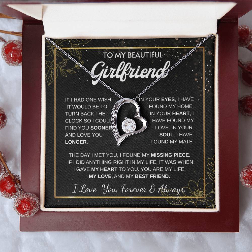 To My Girlfriend – Sterling Silver Forever Love Necklace, Meaningful Jewelry Gift for Her, Birthday, Anniversary, Valentine’s Day