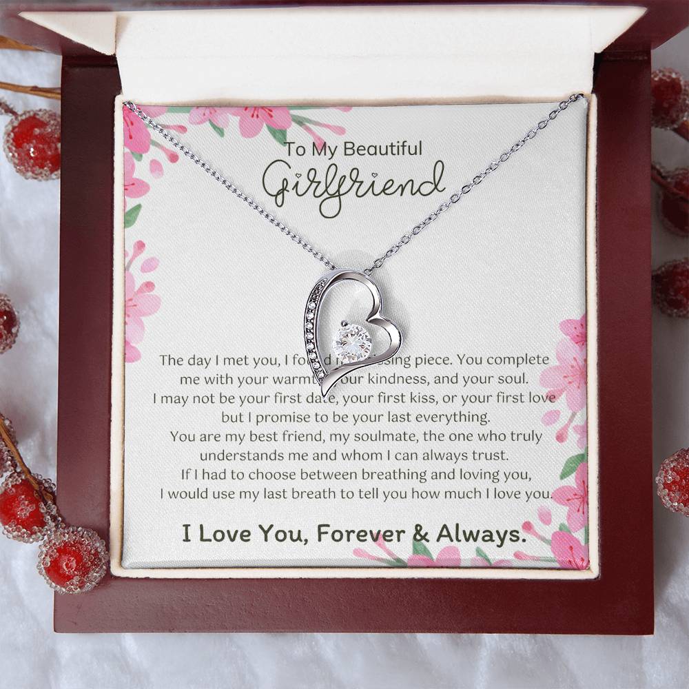 To My Girlfriend – Sterling Silver Forever Love Necklace, Meaningful Jewelry Gift for Her, Birthday, Anniversary, Valentine’s Day