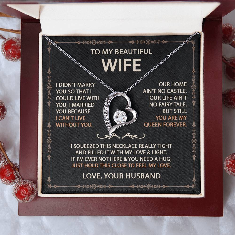 To My Beautiful Wife Necklace With Message Card, Anniversary Birthday Gift for Wife, Wife Gift From Husband, Sentimental Gift for Wife, Birthday Gift for Wife on Valentine Gifts To Wife from Husband Forever Love not Earing Template