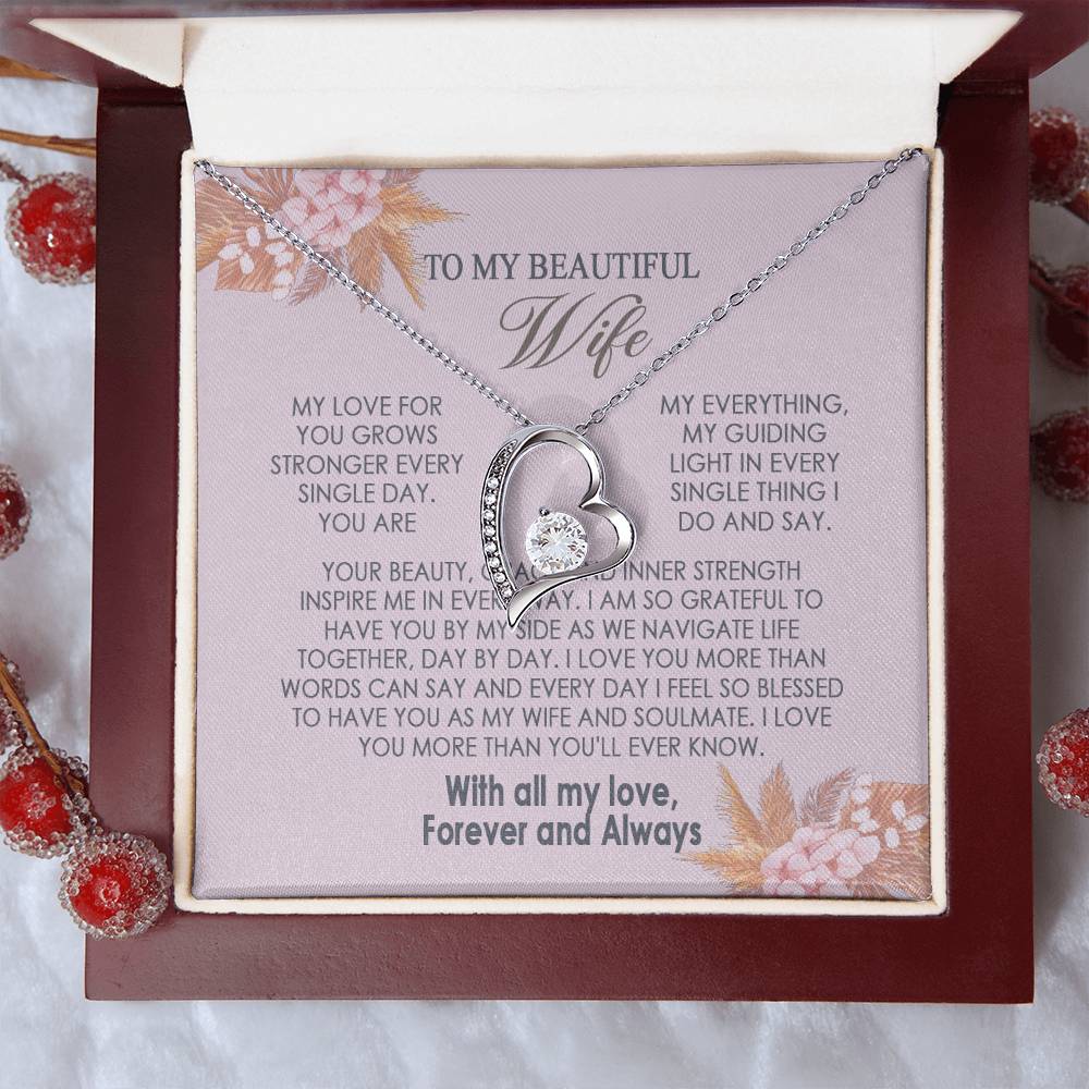 Gifts To My Beautiful Wife Necklace Sentimental Gift For Wife Valentines Day Gift To My Wife Necklace With Heartfelt my Everything Message Card, Wife Gift From Husband Soulmate Necklace For Her Forever Love not Earing Template