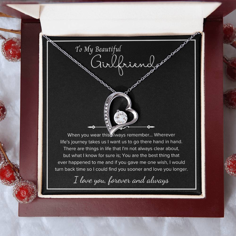 To My Girlfriend – Sterling Silver Forever Love Necklace, Meaningful Jewelry Gift for Her, Birthday, Anniversary, Valentine’s Day