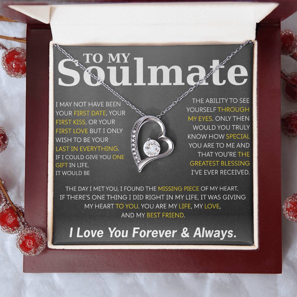To My Soulmate Necklace – Romantic Jewelry Gift for Wife from Husband – Birthday, Anniversary, Valentine’s Day Gift with Message Card & Gift Box