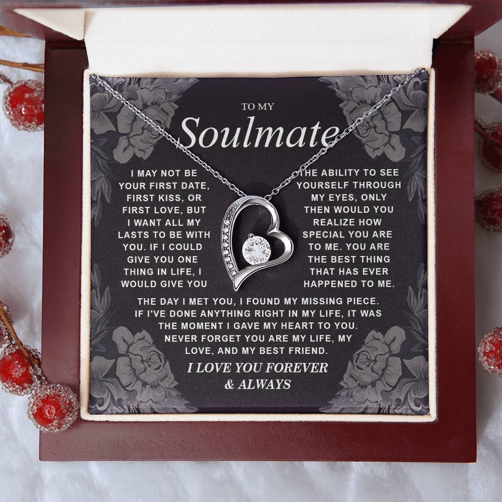 To My Soulmate Necklace Gift for Wife, Girlfriend, Fiancée - Anniversary, Valentine's Day Necklace Gift Soul Mates Gift, Soulmate Jewelry Birthday Gifts From Husband Forever Love not Earing Template