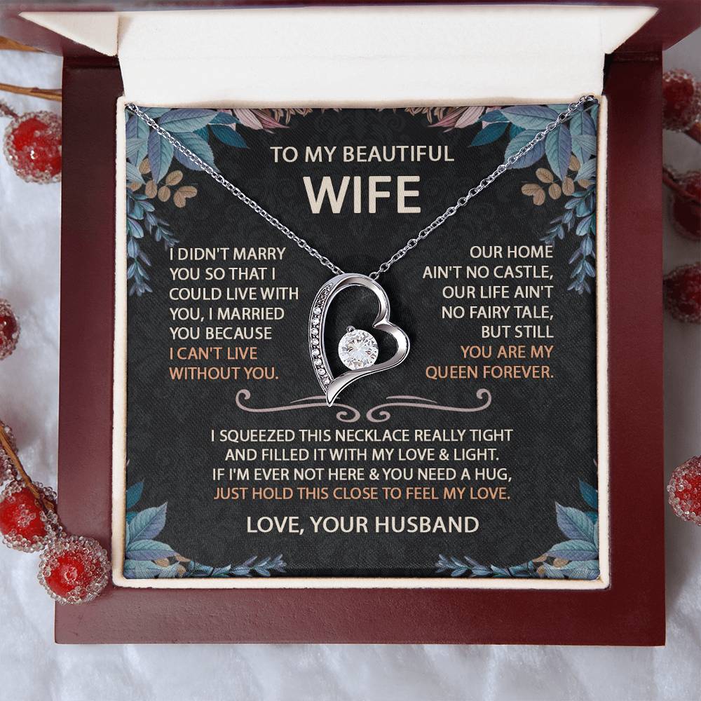 To My Beautiful Wife Necklace With Message Card, Anniversary Birthday Gift for Wife, Wife Gift From Husband, Sentimental Gift for Wife, Birthday Gift for Wife on Valentine Gifts To Wife from Husband vs2 Forever Love not Earing Template