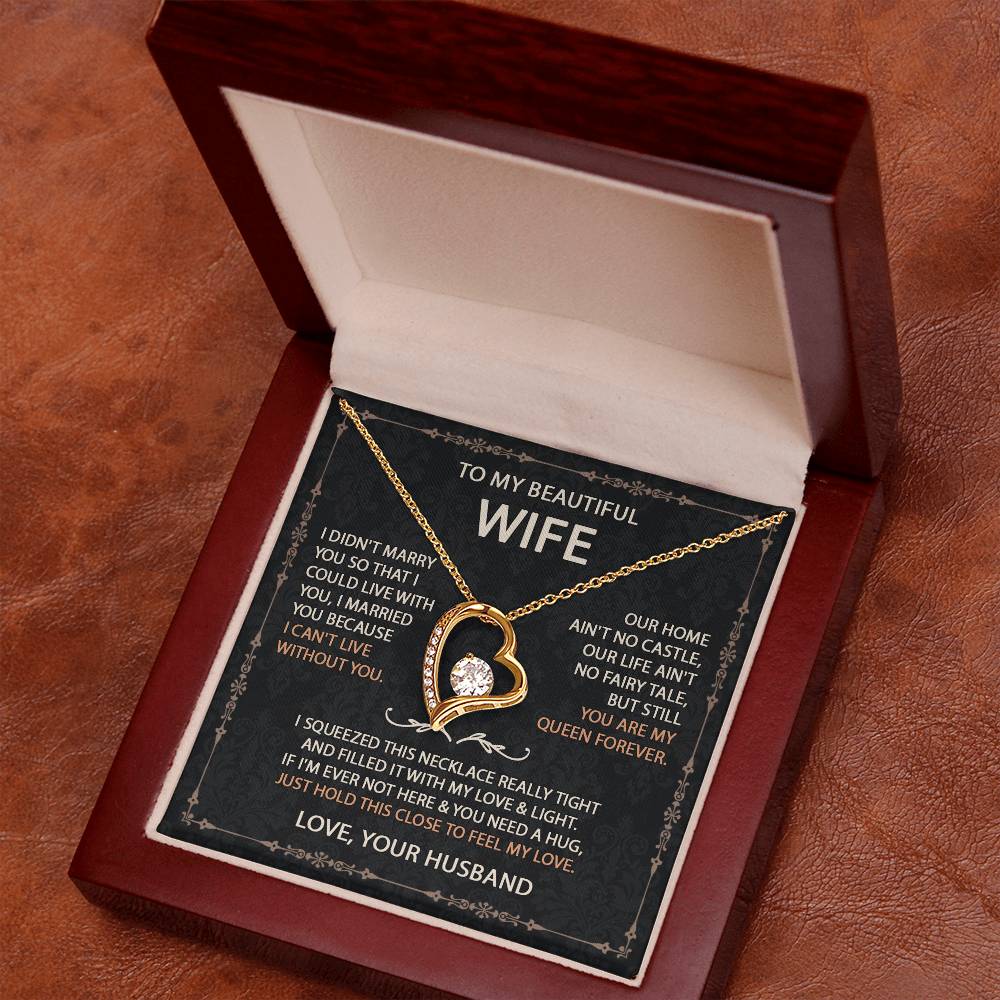 To My Beautiful Wife Necklace With Message Card, Anniversary Birthday Gift for Wife, Wife Gift From Husband, Sentimental Gift for Wife, Birthday Gift for Wife on Valentine Gifts To Wife from Husband Forever Love not Earing Template