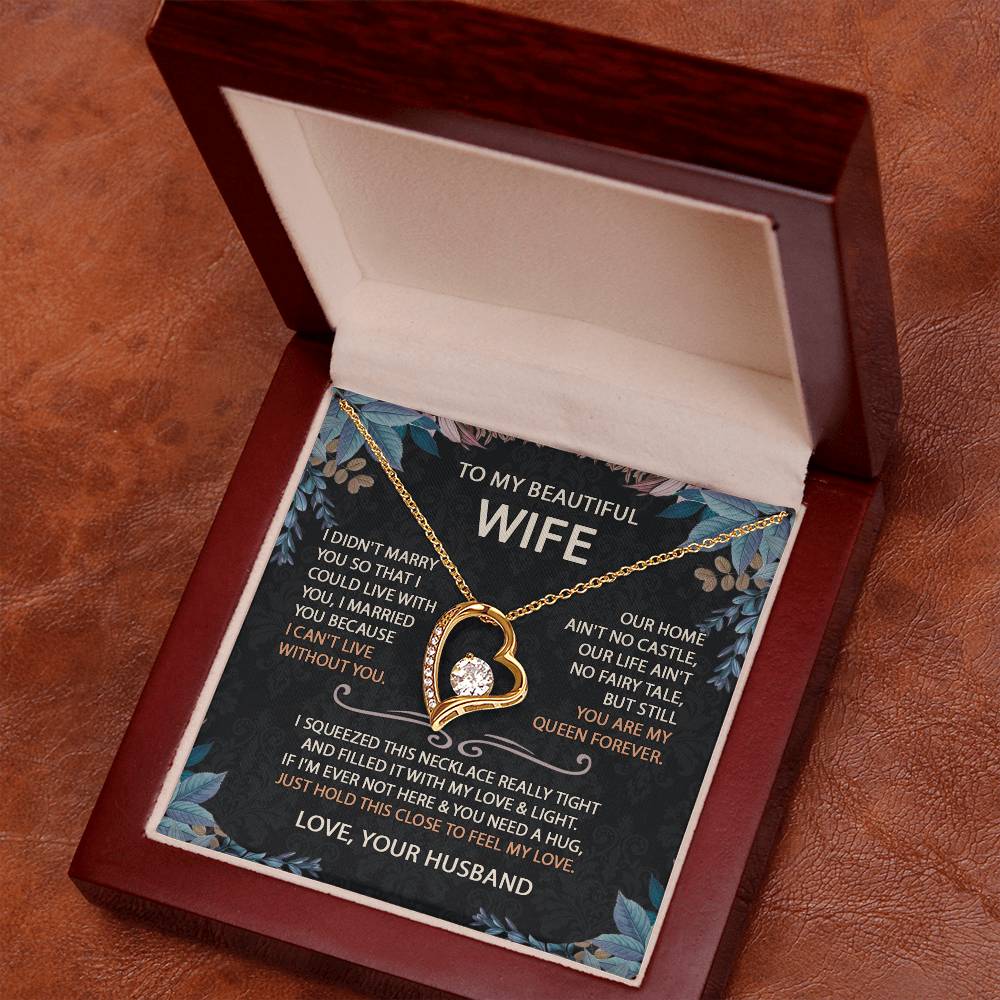 To My Beautiful Wife Necklace With Message Card, Anniversary Birthday Gift for Wife, Wife Gift From Husband, Sentimental Gift for Wife, Birthday Gift for Wife on Valentine Gifts To Wife from Husband vs2 Forever Love not Earing Template