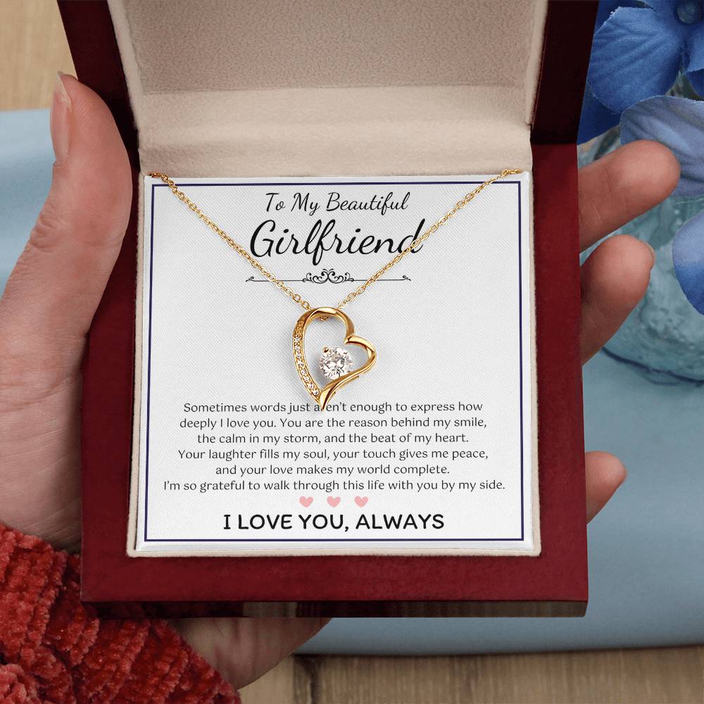 To My Girlfriend – Sterling Silver Forever Love Necklace, Meaningful Jewelry Gift for Her, Birthday, Anniversary, Valentine’s Day