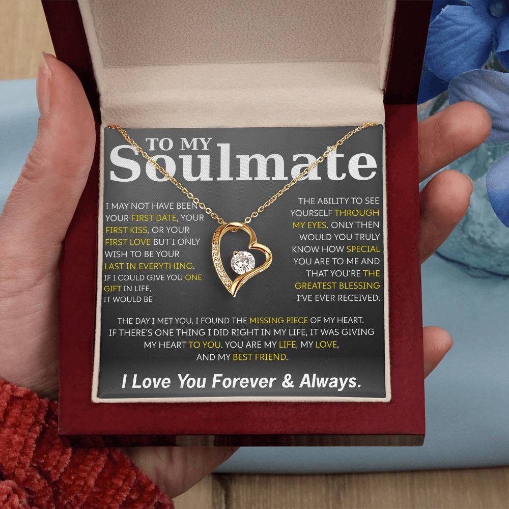 To My Soulmate Necklace – Romantic Jewelry Gift for Wife from Husband – Birthday, Anniversary, Valentine’s Day Gift with Message Card & Gift Box