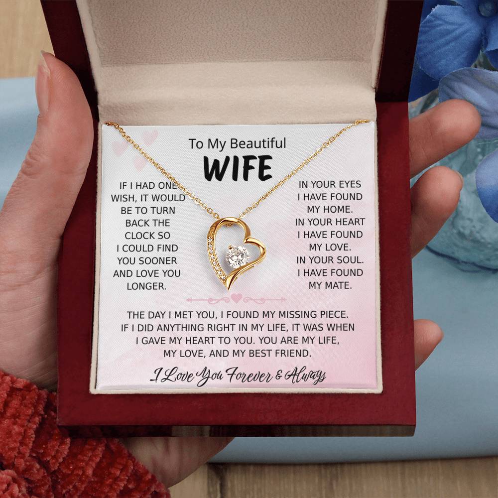 To My Wife – Forever Love Necklace, Gift for Wife from Husband, Romantic Anniversary Birthday Christmas Jewelry, Meaningful Love Message Card, Perfect Valentine’s Day Gift