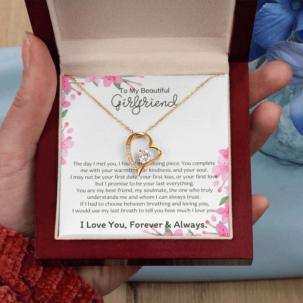 To My Girlfriend – Sterling Silver Forever Love Necklace, Meaningful Jewelry Gift for Her, Birthday, Anniversary, Valentine’s Day