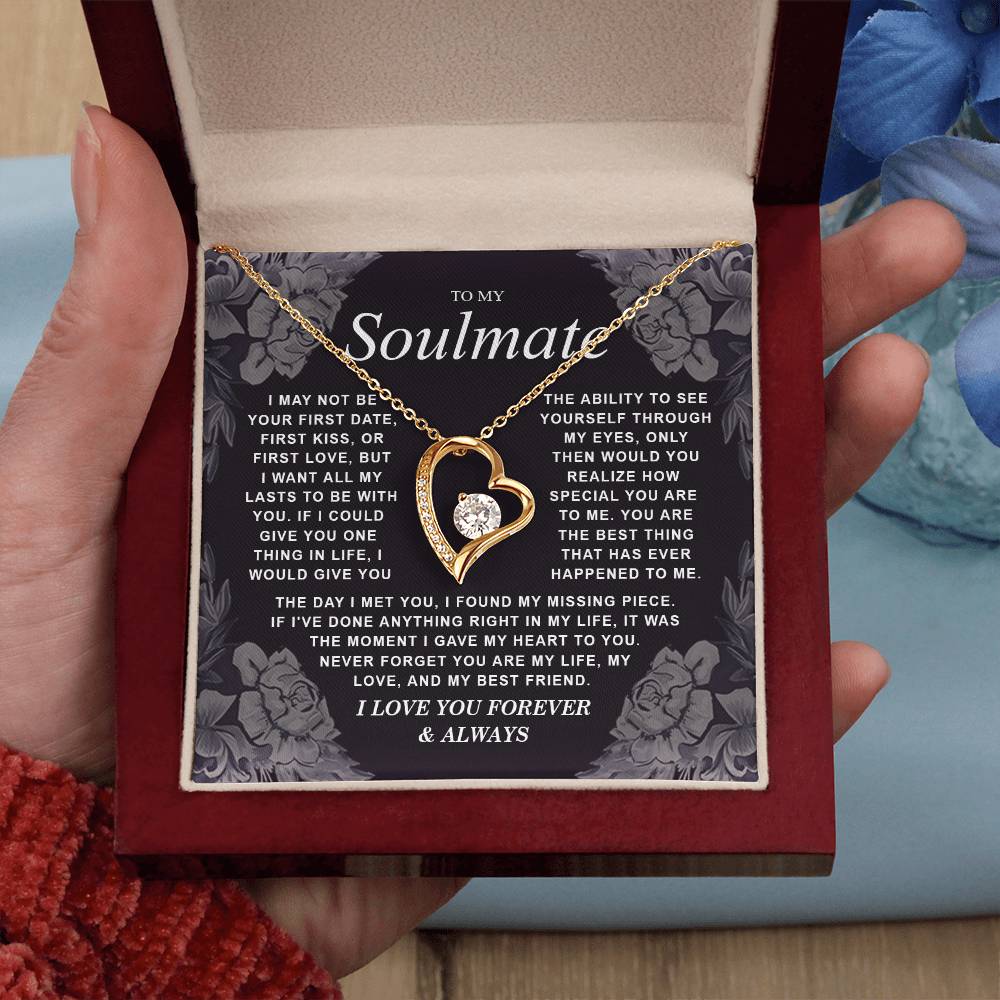 To My Soulmate Necklace Gift for Wife, Girlfriend, Fiancée - Anniversary, Valentine's Day Necklace Gift Soul Mates Gift, Soulmate Jewelry Birthday Gifts From Husband Forever Love not Earing Template