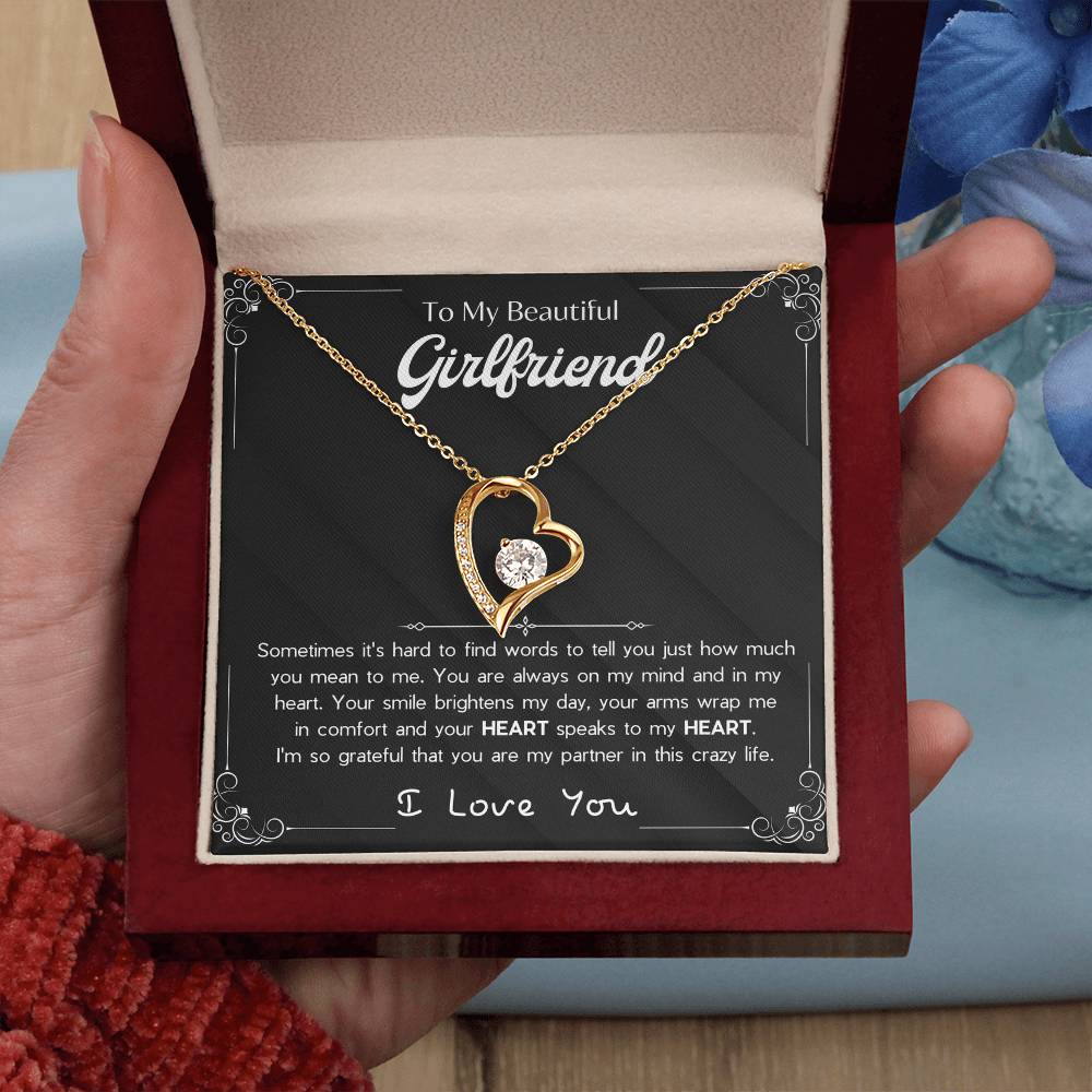 To My Girlfriend – Sterling Silver Forever Love Necklace, Meaningful Jewelry Gift for Her, Birthday, Anniversary, Valentine’s Day
