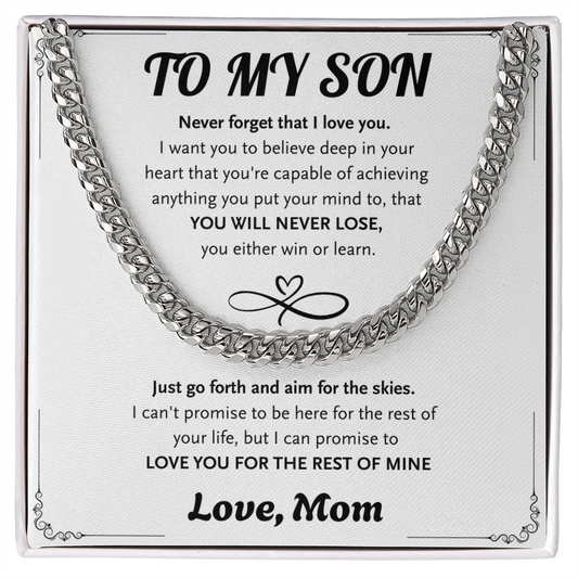 To My Son Cuban Link Chain Necklace from Mom Heartfelt Gift for Son from Parents Birthday, Graduation, Christmas Jewelry