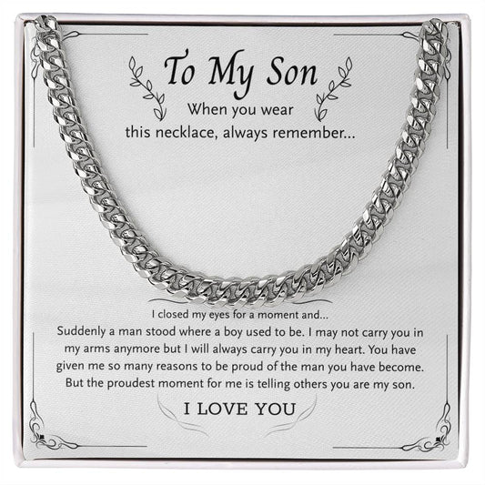 To My Son From Mom, Son Gifts From Mom and Dad, Mother and Son Necklace, Birthday Gift For My Son Graduation Christmas Cuban Link Chain Necklace Present