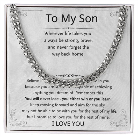 To My Son From Mom, Son Gifts From Mom and Dad, Mother and Son Necklace, Birthday Gift For My Son Graduation Christmas Cuban Link Chain Necklace Present