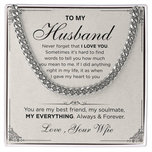 Necklace Gift From Wife to Husband, Anniversary Cuban Chain Necklace for Men, Romantic Jewelry Gift for Him on Birthday, Christmas, Valentine's Day