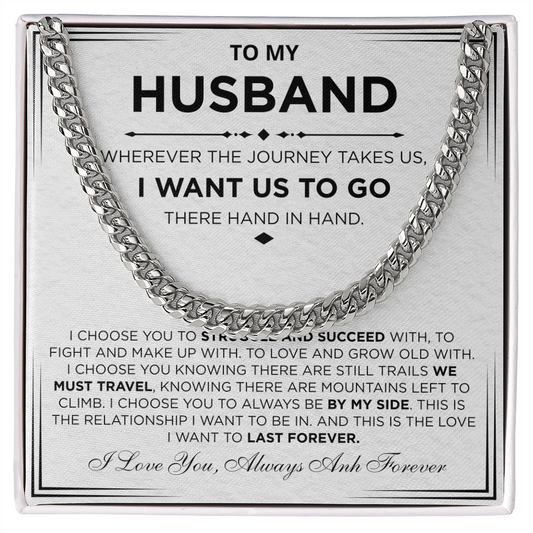 Necklace Gift From Wife to Husband, Anniversary Cuban Chain Necklace for Men, Romantic Jewelry Gift for Him on Birthday, Christmas, Valentine's Day