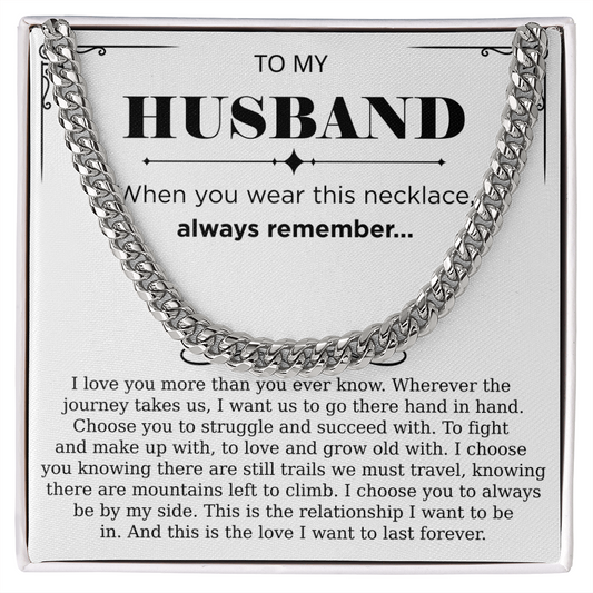 Necklace Gift From Wife to Husband, Anniversary Cuban Chain Necklace for Men, Romantic Jewelry Gift for Him on Birthday, Christmas, Valentine's Day