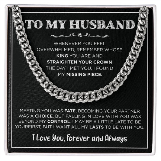 Necklace Gift From Wife to Husband, Anniversary Cuban Chain Necklace for Men, Romantic Jewelry Gift for Him on Birthday, Christmas, Valentine's Day