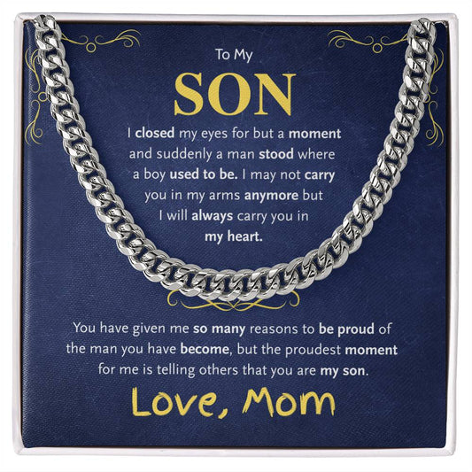To My Son From Mom, Son Gifts From Mom and Dad, Mother and Son Necklace, Birthday Gift For My Son Graduation Christmas Cuban Link Chain Necklace Present