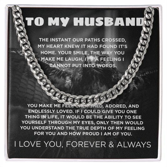 Necklace Gift From Wife to Husband, Anniversary Cuban Chain Necklace for Men, Romantic Jewelry Gift for Him on Birthday, Christmas, Valentine's Day