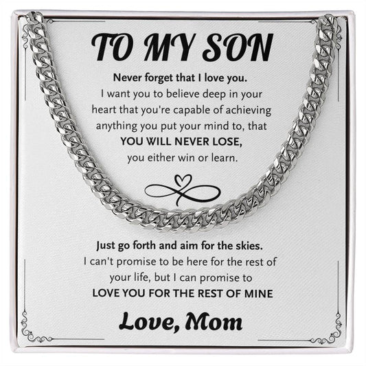 To My Son From Mom, Son Gifts From Mom and Dad, Mother and Son Necklace, Birthday Gift For My Son Graduation Christmas Cuban Link Chain Necklace Present