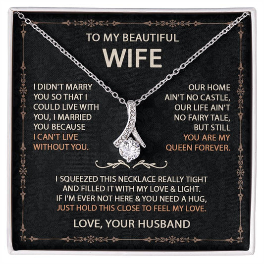 To My Beautiful Wife Necklace With Message Card, Anniversary Birthday Gift for Wife, Wife Gift From Husband, Sentimental Gift for Wife, Birthday Gift for Wife on Valentine Gifts To Wife from Husband Alluring Beauti Template