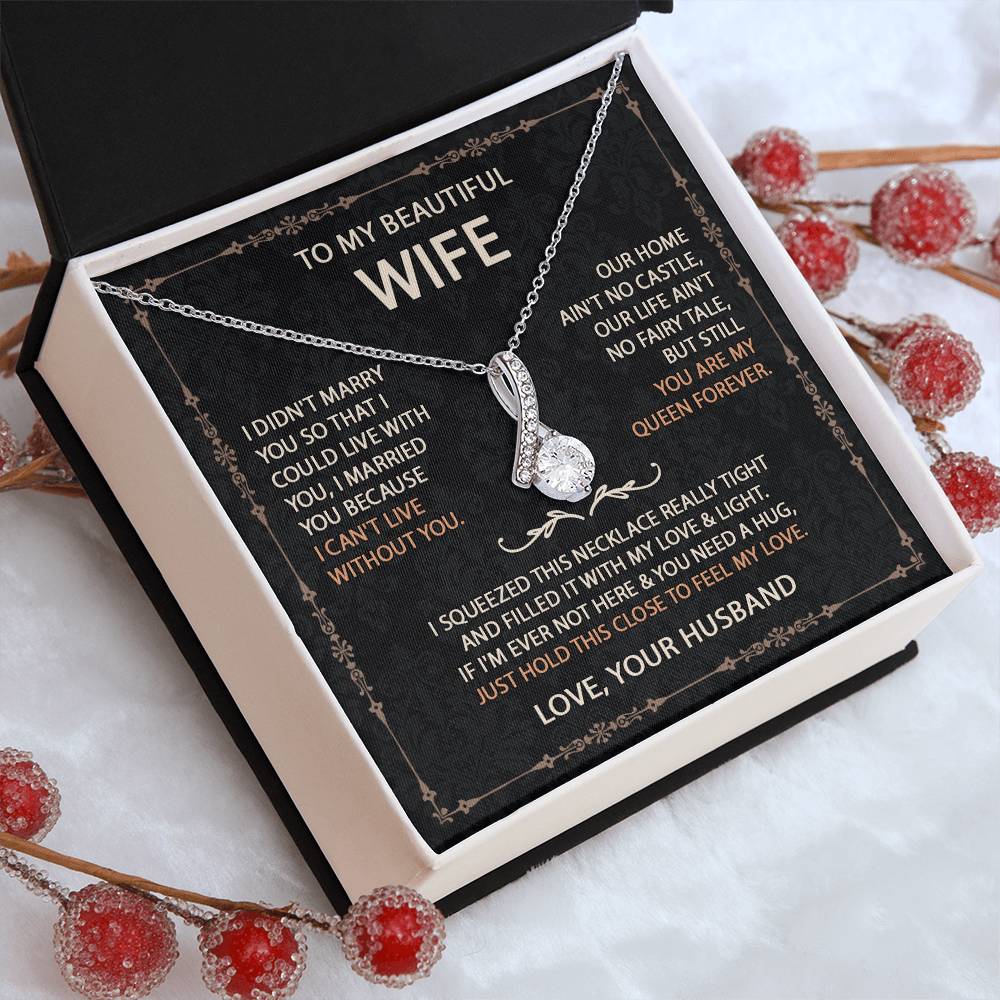 To My Beautiful Wife Necklace With Message Card, Anniversary Birthday Gift for Wife, Wife Gift From Husband, Sentimental Gift for Wife, Birthday Gift for Wife on Valentine Gifts To Wife from Husband Alluring Beauti Template