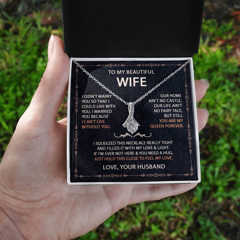 To My Beautiful Wife Necklace With Message Card, Anniversary Birthday Gift for Wife, Wife Gift From Husband, Sentimental Gift for Wife, Birthday Gift for Wife on Valentine Gifts To Wife from Husband Alluring Beauti Template