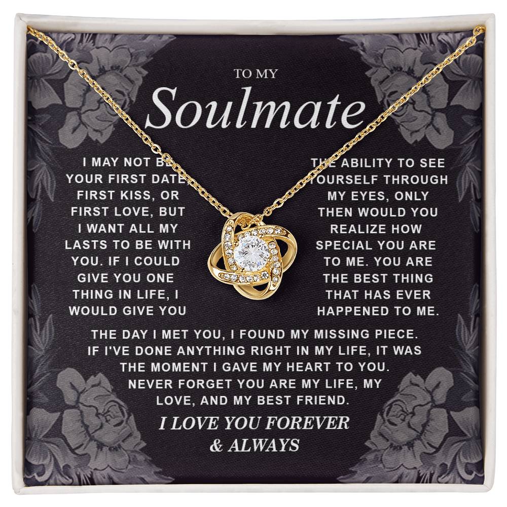To My Soulmate Necklace Gift for Wife, Girlfriend, Fiancée - Anniversary, Valentine's Day Necklace Gift Soul Mates Gift, Soulmate Jewelry Birthday Gifts From Husband Knot Necklace for Granddaughter Vippppp