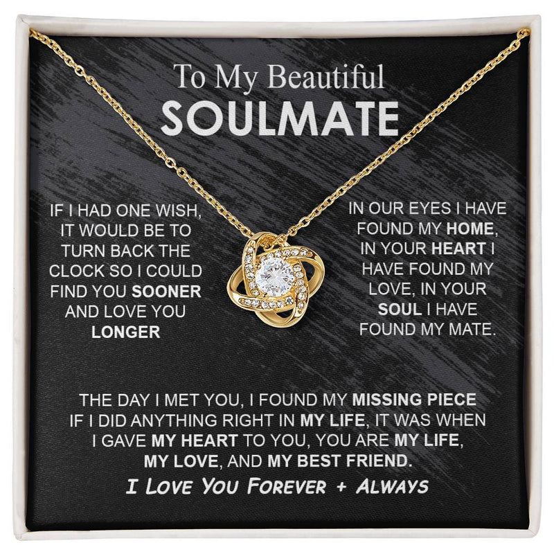 To My Beautiful Soulmate Necklace Girlfriend Soulmate Gift for Her To My Wife Necklace With Heartfelt Message And Elegant Gift Box for Women, Birthday Gifts For Wife Gifts From Husband Knot Necklace for Granddaughter Vippppp