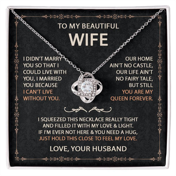 To My Beautiful Wife Necklace With Message Card, Anniversary Birthday Gift for Wife, Wife Gift From Husband, Sentimental Gift for Wife, Birthday Gift for Wife on Valentine Gifts To Wife from Husband Knot Necklace for Granddaughter Vippppp