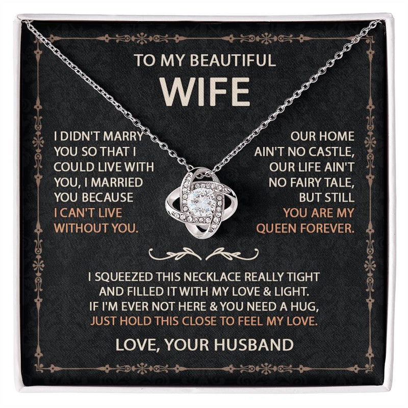 To My Beautiful Wife Necklace With Message Card, Anniversary Birthday Gift for Wife, Wife Gift From Husband, Sentimental Gift for Wife, Birthday Gift for Wife on Valentine Gifts To Wife from Husband Knot Necklace for Granddaughter Vippppp