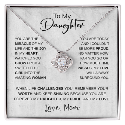Daughter Gifts from Mom – To My Daughter 925 Sterling Silver Pendant Necklace with Heartfelt Message Card, Birthday Graduation Christmas Jewelry