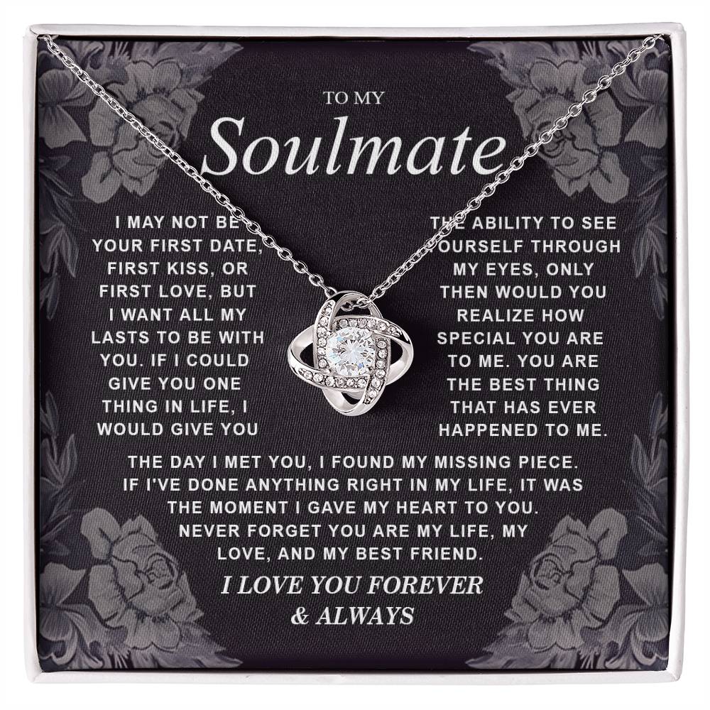 To My Soulmate Necklace Gift for Wife, Girlfriend, Fiancée - Anniversary, Valentine's Day Necklace Gift Soul Mates Gift, Soulmate Jewelry Birthday Gifts From Husband Knot Necklace for Granddaughter Vippppp