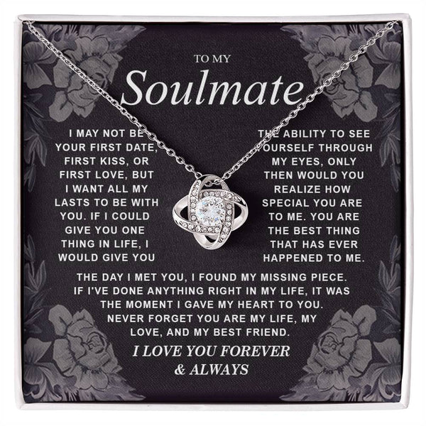 To My Soulmate Necklace Gift for Wife, Girlfriend, Fiancée - Anniversary, Valentine's Day Necklace Gift Soul Mates Gift, Soulmate Jewelry Birthday Gifts From Husband Knot Necklace for Granddaughter Vippppp