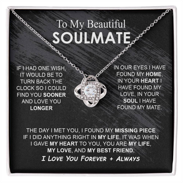 To My Beautiful Soulmate Necklace Girlfriend Soulmate Gift for Her To My Wife Necklace With Heartfelt Message And Elegant Gift Box for Women, Birthday Gifts For Wife Gifts From Husband Knot Necklace for Granddaughter Vippppp