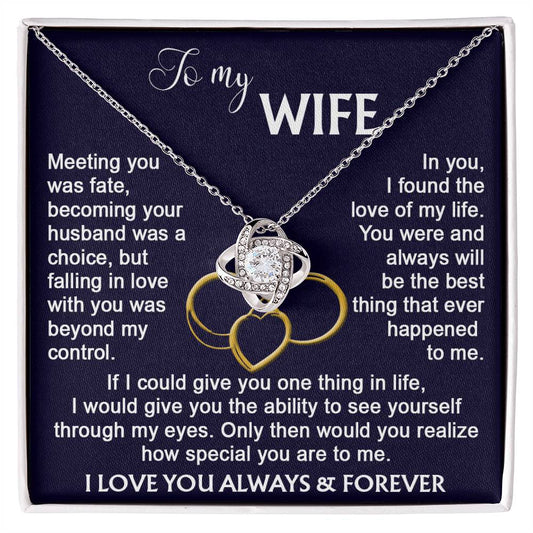 To my Wife from Husband Beautiful Necklace Love Knot