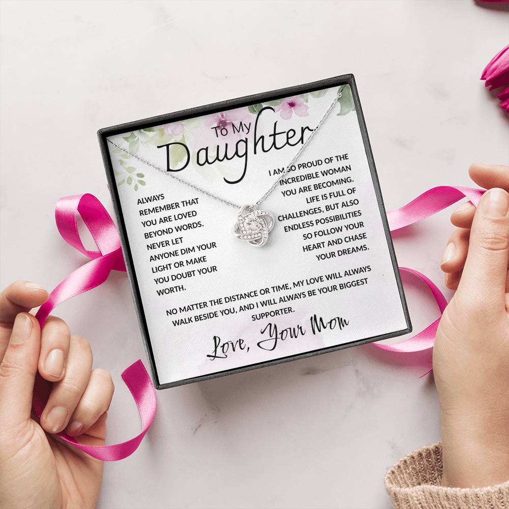To My Daughter Necklace Card – Encouragement Gift from Mom, Jewelry Card with Inspirational Message, Birthday or Graduation Gift