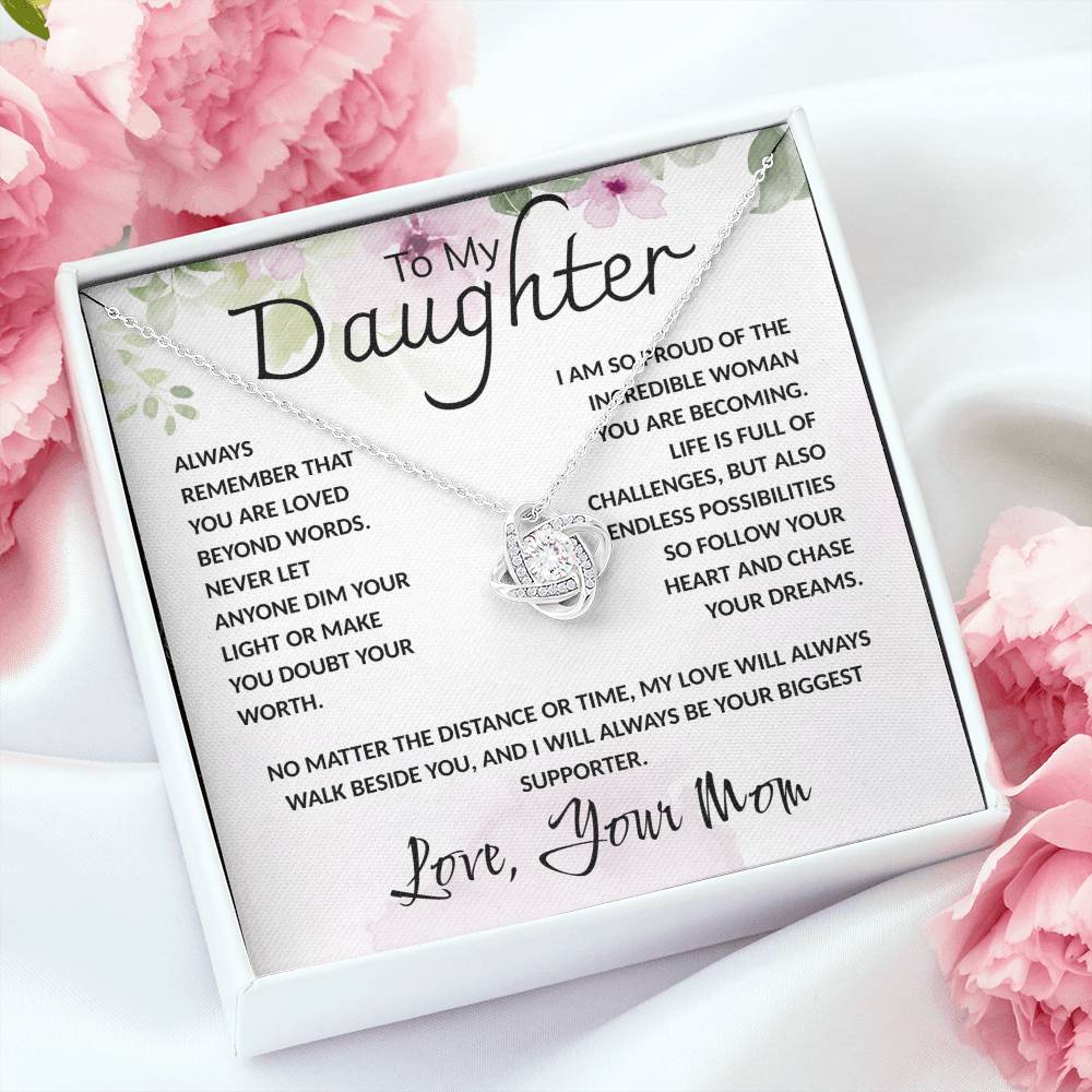 To My Daughter Necklace Card – Encouragement Gift from Mom, Jewelry Card with Inspirational Message, Birthday or Graduation Gift